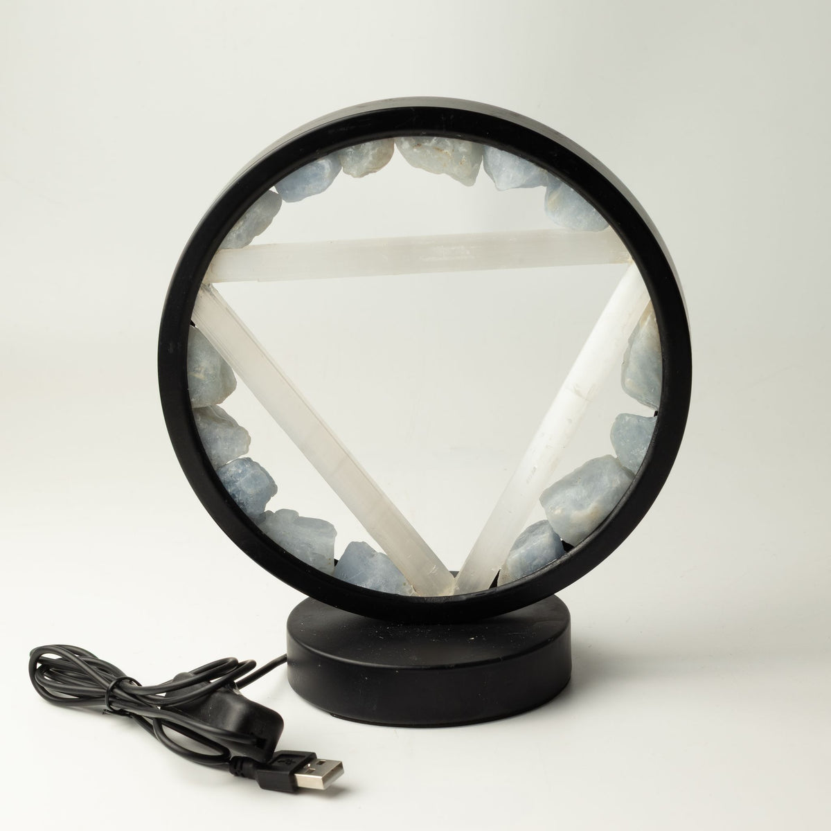 Lampada Halo con pietre preziose - Acqua - Acquamarina e Selenite