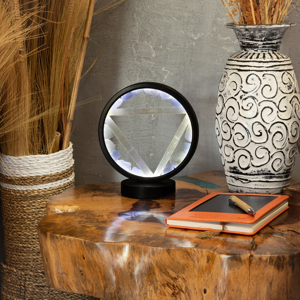 Lampada Halo con pietre preziose - Acqua - Acquamarina e Selenite