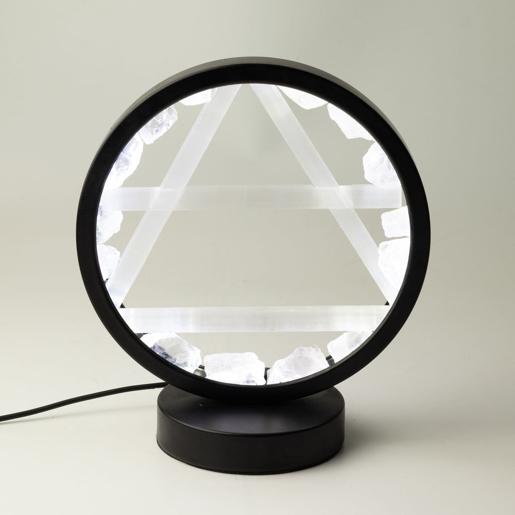 Lampada Halo con pietre preziose - Aria - Quarzo ialino e selenite