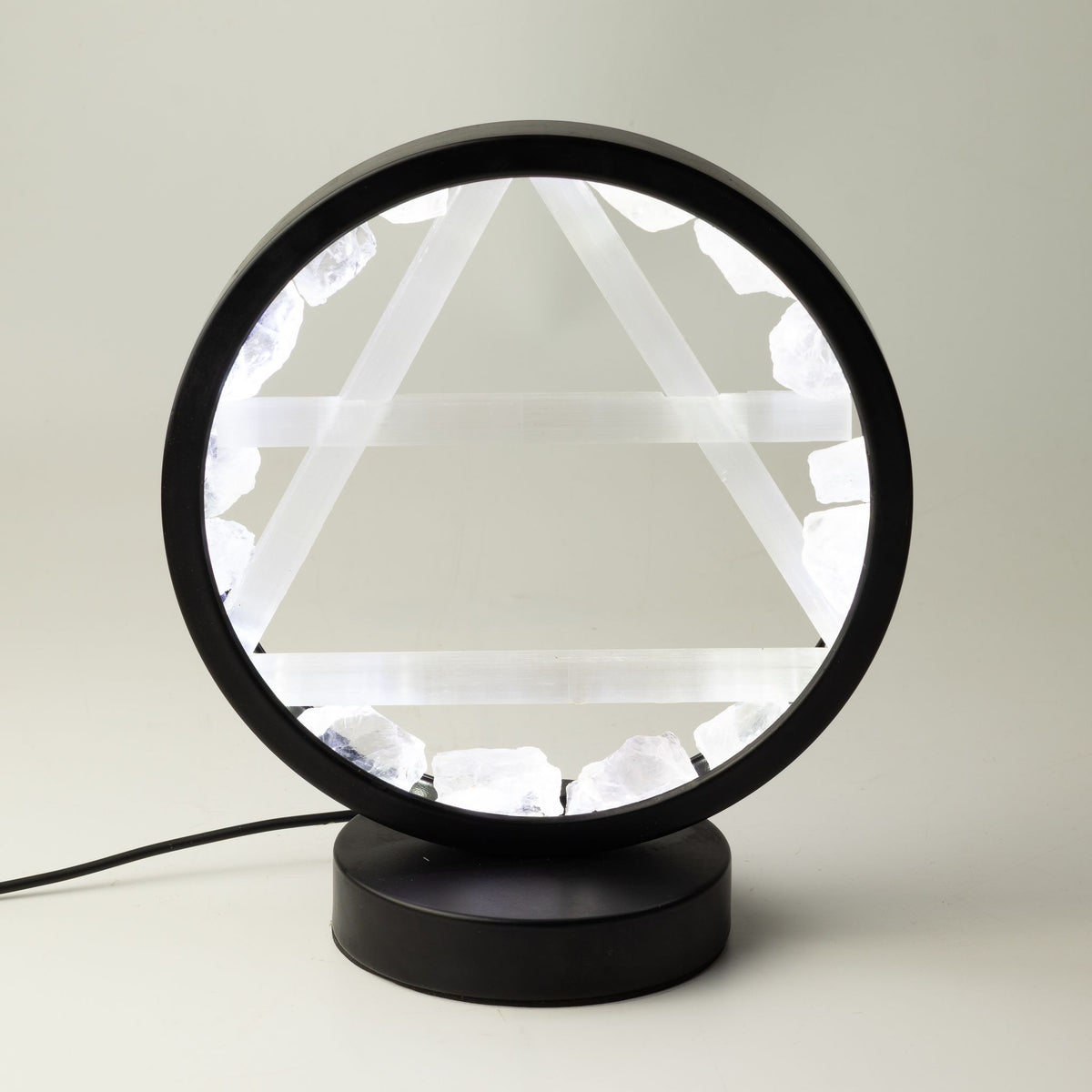 Lampada Halo con pietre preziose - Aria - Quarzo ialino e selenite