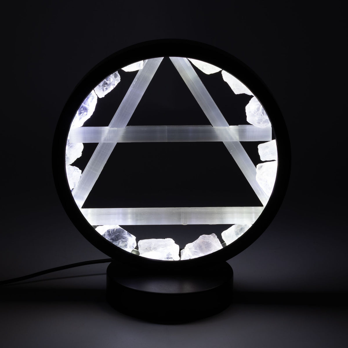 Lampada Halo con pietre preziose - Aria - Quarzo ialino e selenite