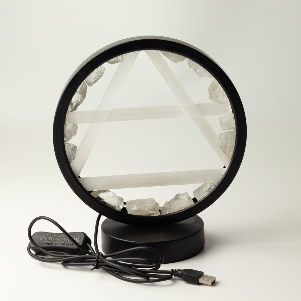 Lampada Halo con pietre preziose - Aria - Quarzo ialino e selenite