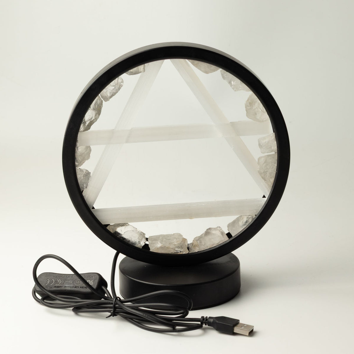 Lampada Halo con pietre preziose - Aria - Quarzo ialino e selenite