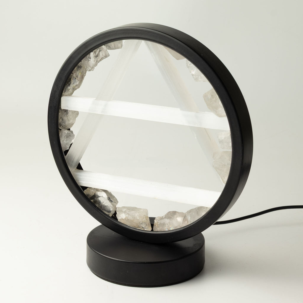Lampada Halo con pietre preziose - Aria - Quarzo ialino e selenite