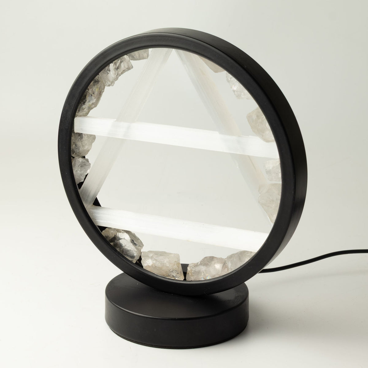 Lampada Halo con pietre preziose - Aria - Quarzo ialino e selenite