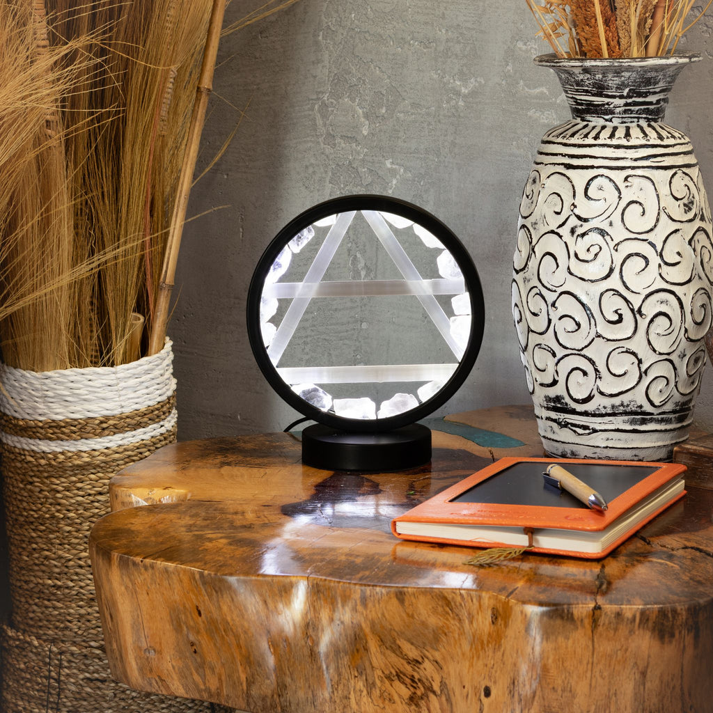 Lampada Halo con pietre preziose - Aria - Quarzo ialino e selenite