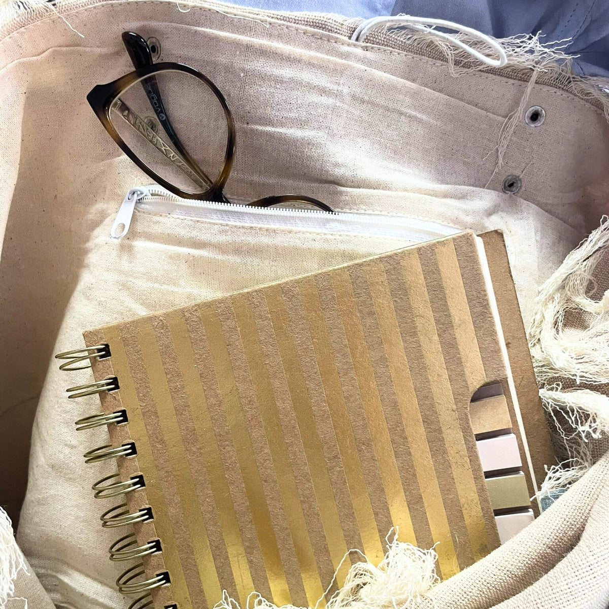 Borsa in tessuto naturale con manico in pelle - Fiore della Vita