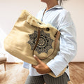 Borsa in tessuto naturale con manico in pelle - Fiore della Vita