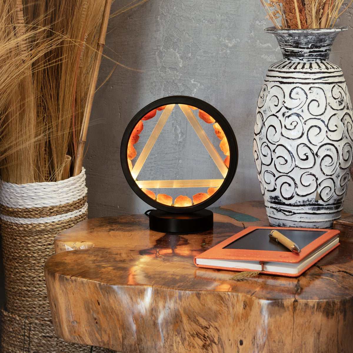Lampada Halo con pietre dure - Fuoco - Corniola e Selenite