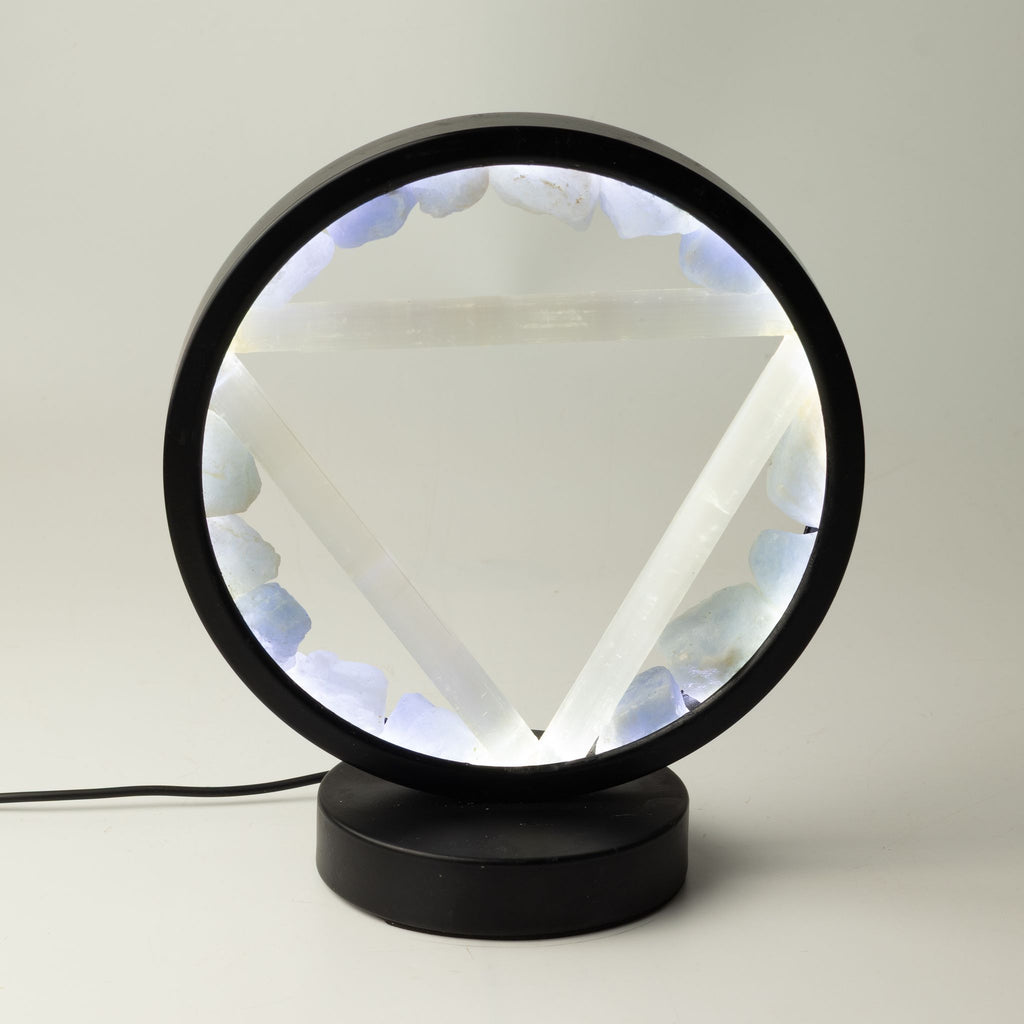 Lampada Halo con pietre preziose - Acqua - Acquamarina e Selenite