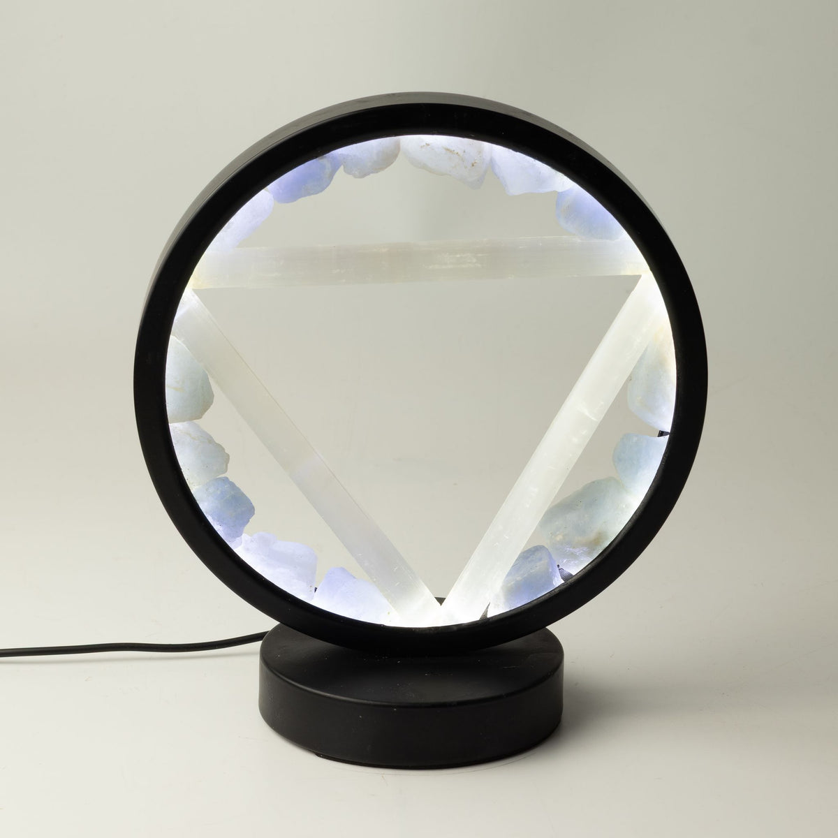 Lampada Halo con pietre preziose - Acqua - Acquamarina e Selenite