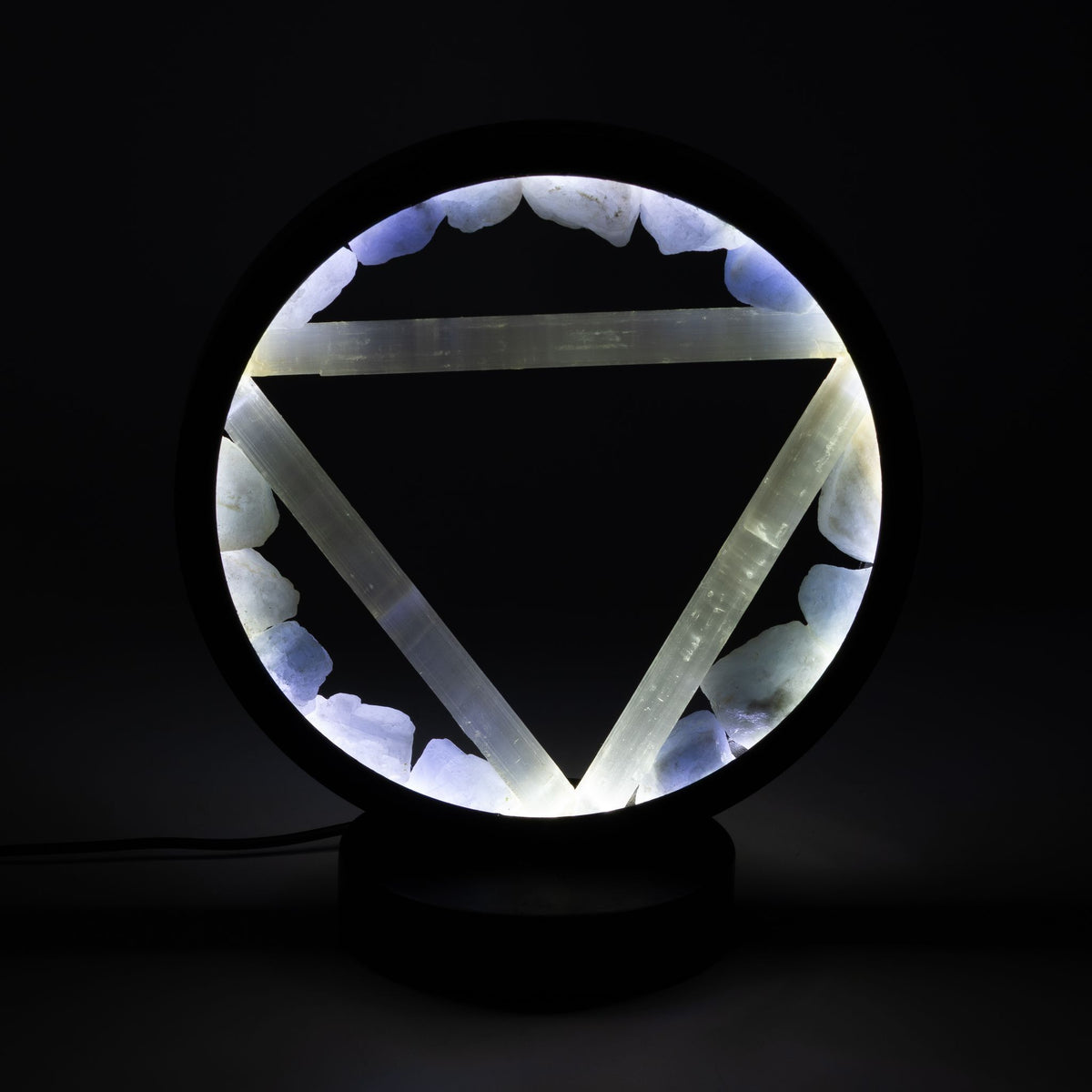 Lampada Halo con pietre preziose - Acqua - Acquamarina e Selenite