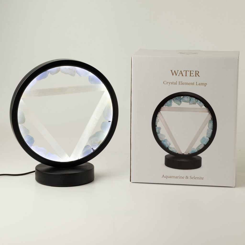 Lampada Halo con pietre preziose - Acqua - Acquamarina e Selenite