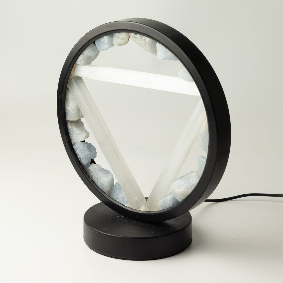 Lampada Halo con pietre preziose - Acqua - Acquamarina e Selenite