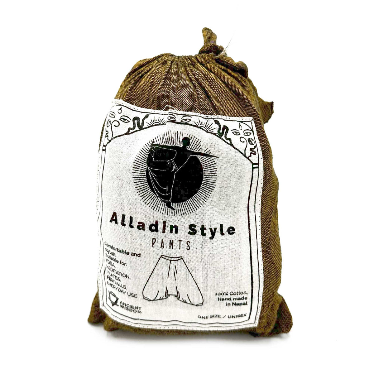 Pantaloni da yoga e da festival - Modello Aladdin con stampa himalayana su fondo arancione
