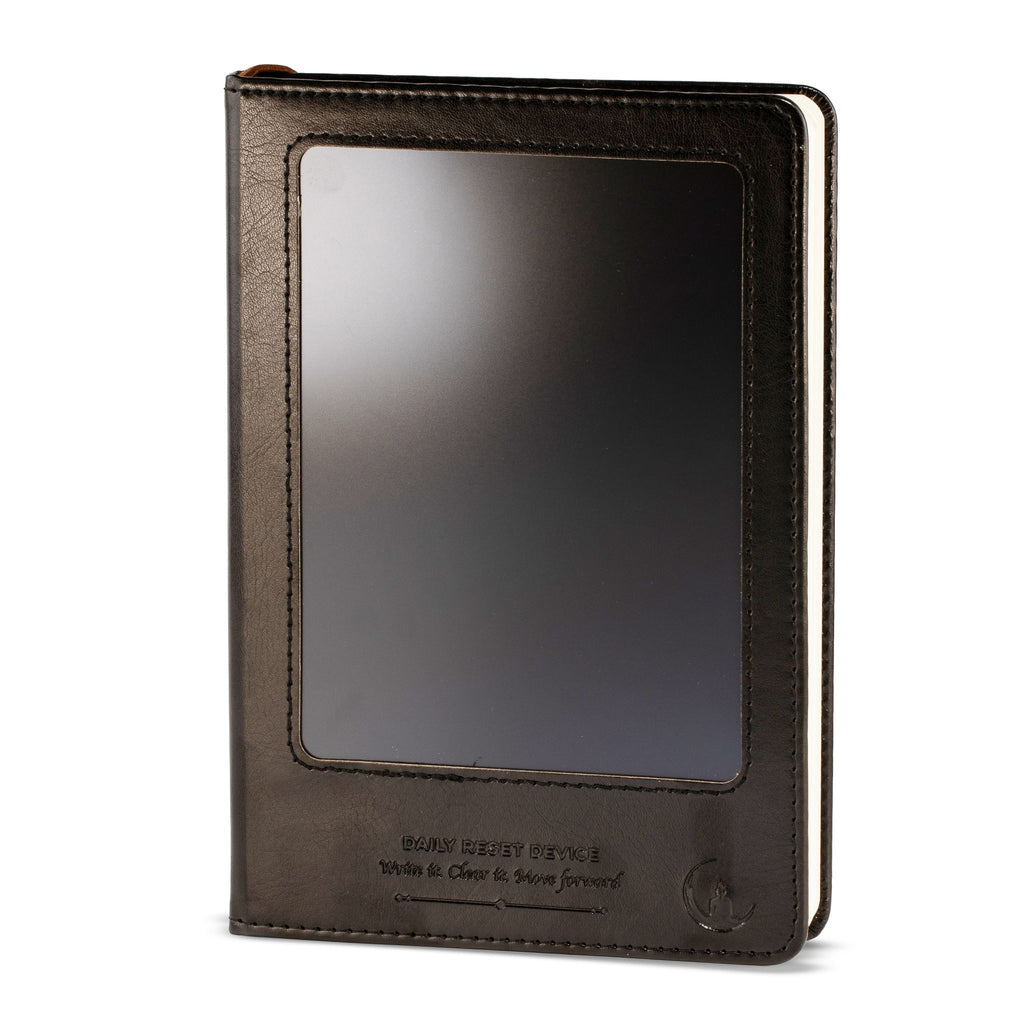 Taccuino per intenzioni formato A5 - Schermo LCD cancellabile - Effetto pelle nera - 160 pagine