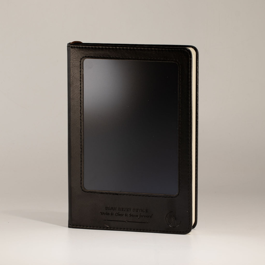 Taccuino per intenzioni formato A5 - Schermo LCD cancellabile - Effetto pelle nera - 160 pagine