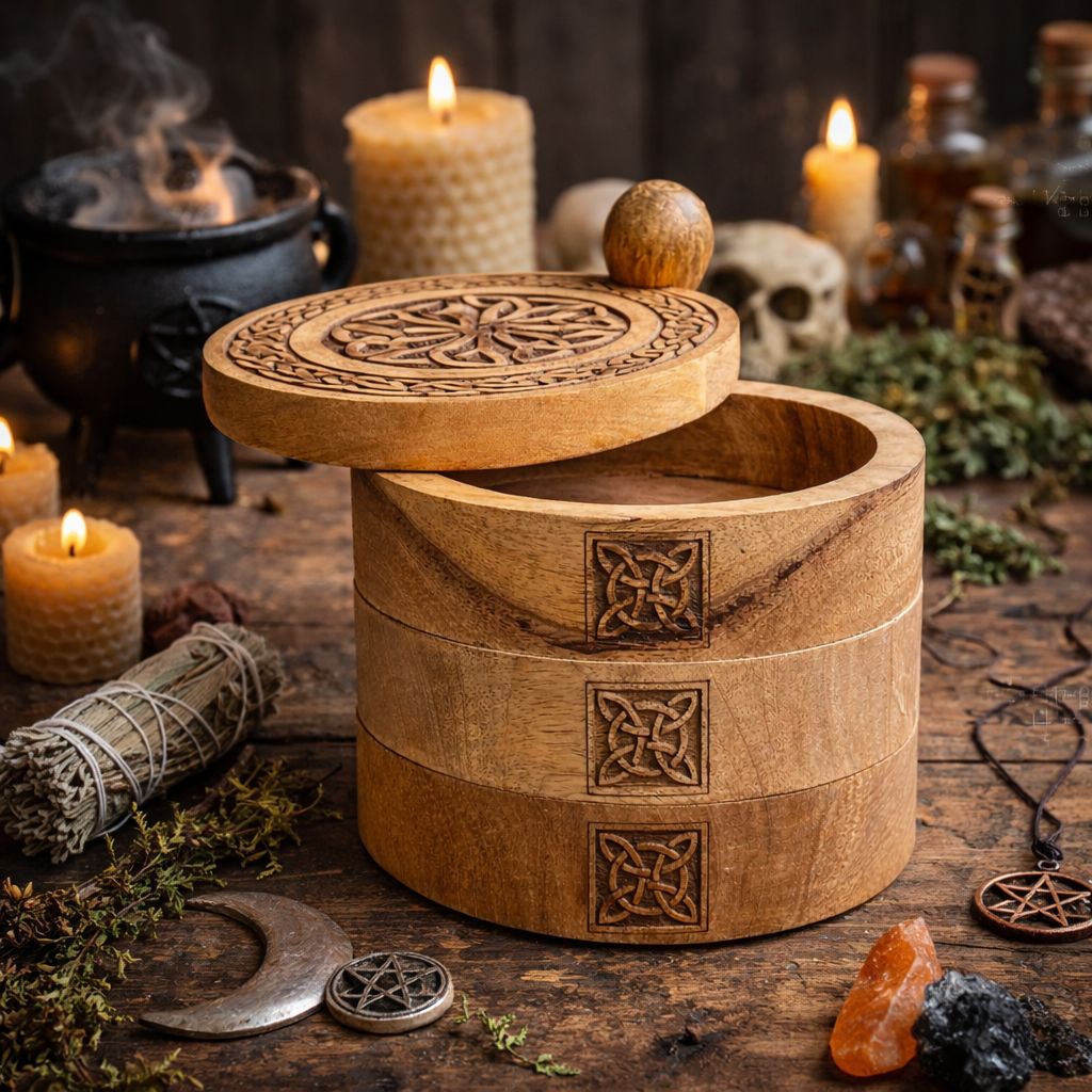 Scatola girevole a 3 livelli con intagli Celtici