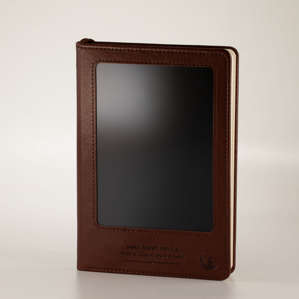 Taccuino per le intenzioni formato A5 - Schermo LCD cancellabile - Effetto pelle marrone - 160 pagine