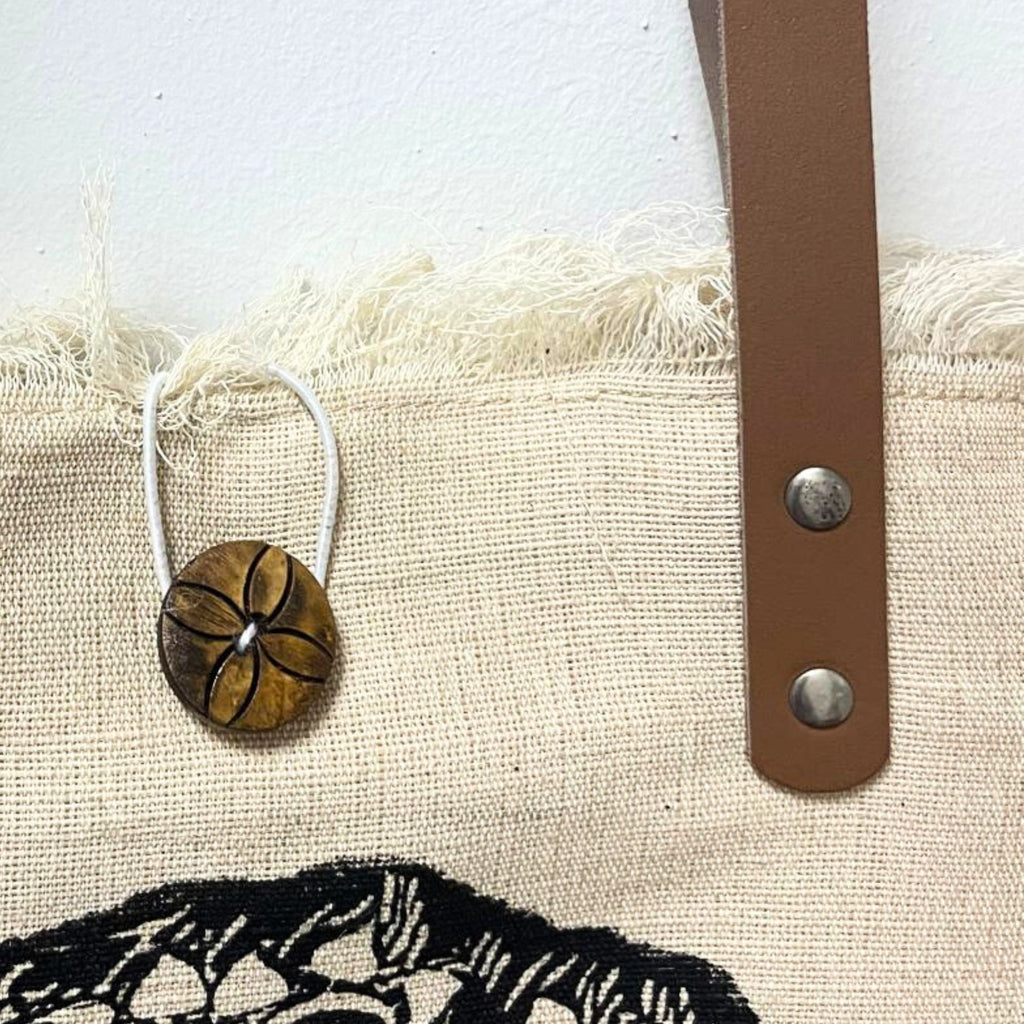 Borsa in tessuto naturale con manico in pelle - Fiore della Vita